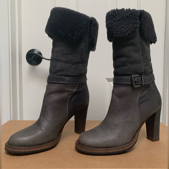 Brunello Cucinelli Women’s Leather Suede Shearling Boots, Chocolate Grey 38 EUC - Picture 1 of 6